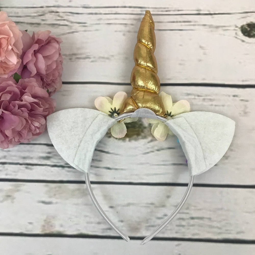 Magical Golden Unicorn Horn Floral Headband - Picture 3 of 5